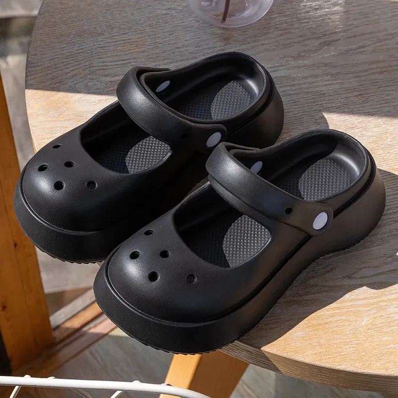 Color: black, Shoe Size: 39 - Summer Women Slippers Fashion Thick Bottom Hole Shoes EVA Slippers Anti Slip Baotou Slippers Outdoor Beach Sandals Slippers