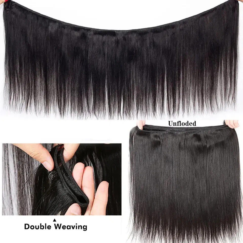 Stretched Length: 16inches - Peruvian Bone Straight Human Hair Bundles Deal Unprocessed Virgin Hair Extensions Long Thick Cheap Brazilian Hair Weave Natural