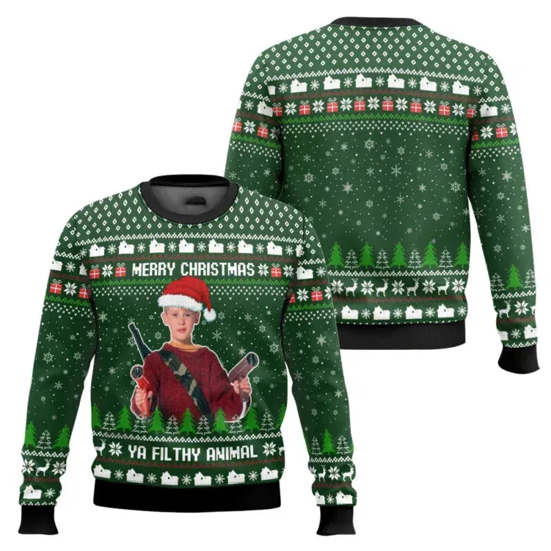 Color: WHITE, Size: L, Ships From: CHINA - Merry Christmas alone at home Ugly Christmas sweater cartoon animation Men's pullover 2026 fashionable couple shirts Sweatshirt