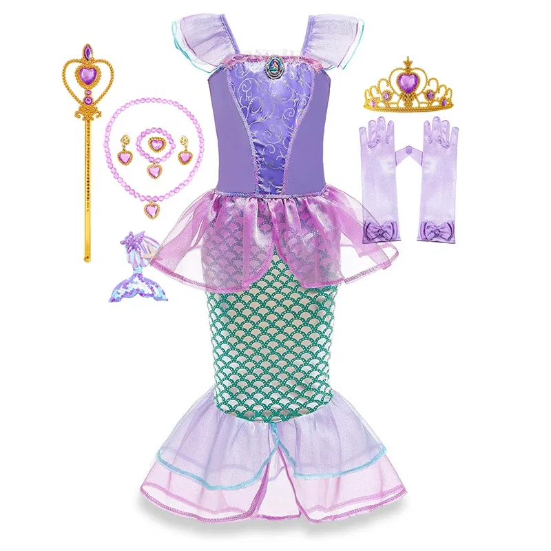 Color: Silver, Kid Size: 5 - Disney Little Mermaid Ariel Costumes for Girls Princess Dress Cosplay Halloween Carnival Kids Birthday Party Dress Up Clothing