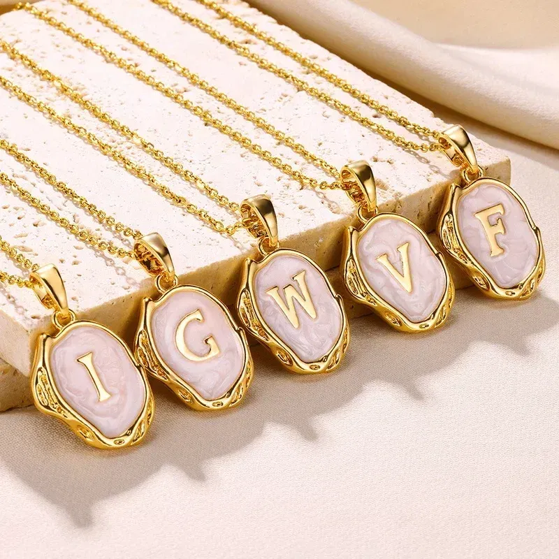 Metal Color: Gold-color, Length: 40cm - Y2K Stainless Steels Drip Oil 26 Letter Necklaces for Women Men Alphabet A-Z Initials Pendant Necklace Aesthetic Jewelry Gift