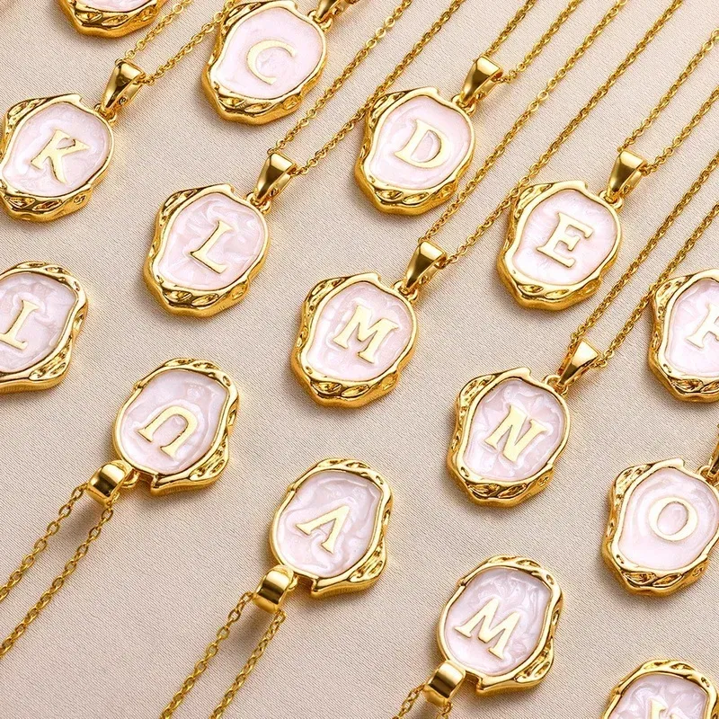 Metal Color: Gold-color, Length: 40cm - Y2K Stainless Steels Drip Oil 26 Letter Necklaces for Women Men Alphabet A-Z Initials Pendant Necklace Aesthetic Jewelry Gift