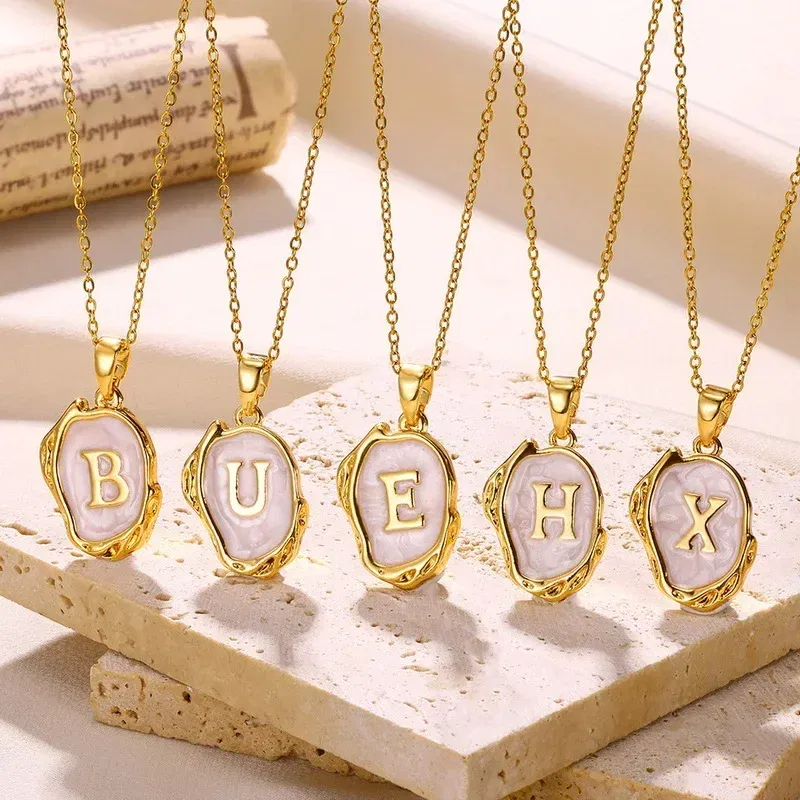 Metal Color: Gold-color, Length: 40cm - Y2K Stainless Steels Drip Oil 26 Letter Necklaces for Women Men Alphabet A-Z Initials Pendant Necklace Aesthetic Jewelry Gift