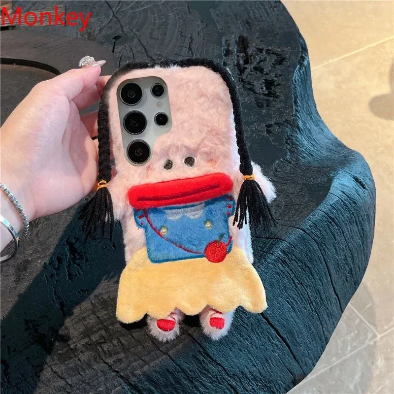 Material: Neoprene, Color: black - 3D Cartoon Braided Girl Silicone Phone Cases For Google Pixel 9 Pro XL 8 5G 7 6 8A 7A 6A Cute Warm Fur Sausage Mouth Cover Gift
