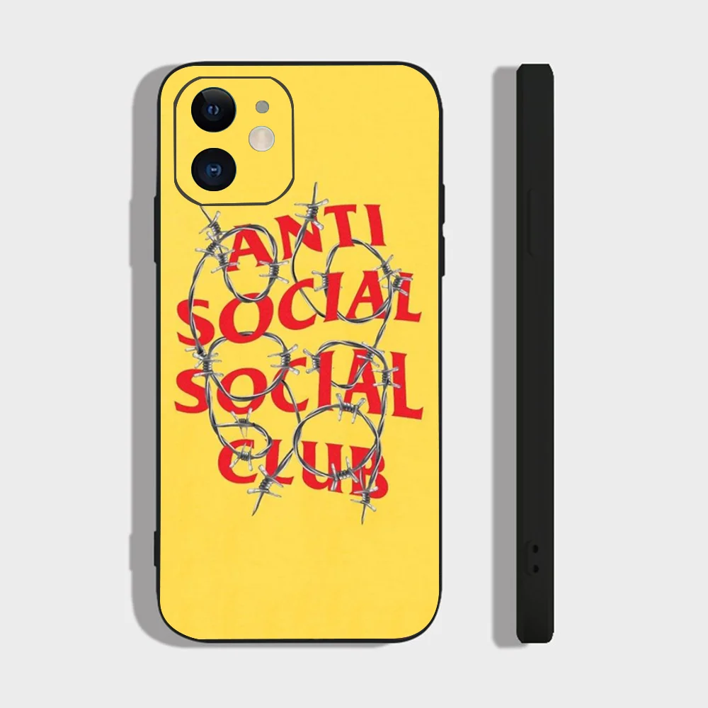 Color: black, Material: ABS - Anti Social Social Club Phone Case For IPhone 16 15 14 13 Pro Max 11 12 Mini X Xs XR Se 2022 Black Silicone Cover