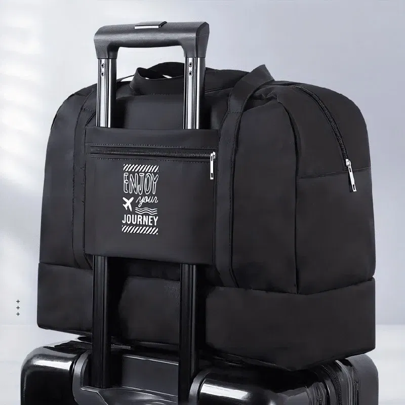 Color: Beige - Fashion Folding Travel Bag Women Oxford Travel Weekend Overnight Bags Luggage Tote