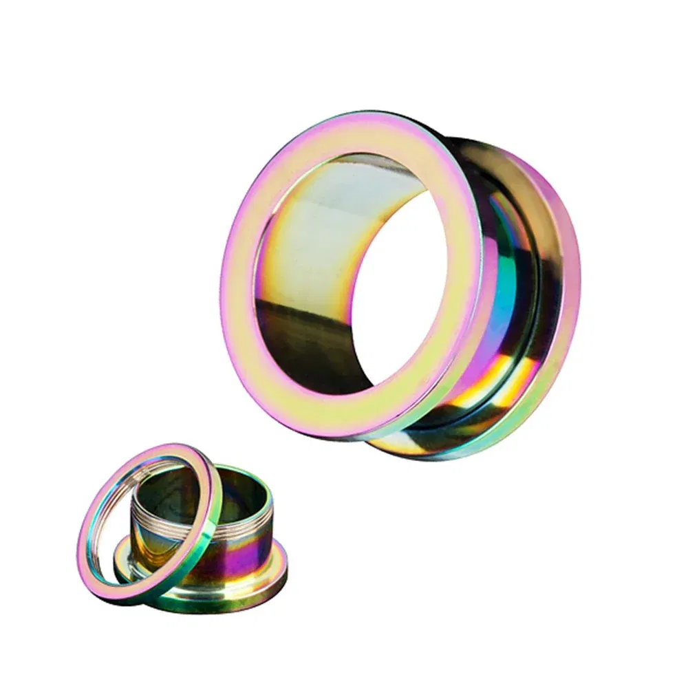 Metal color: Silver Plated, Main Stone Color: Red - 2PCS Multi Color Steel Screw Fit Tunnel Ear Plug Stretcher Gauge 3-25mm Ear Lobe Tunnel Expander
