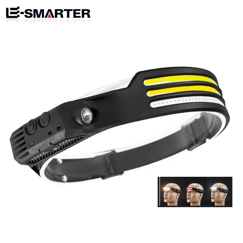 Emitting Color: WHITE - Induction Headlamp COB LED Sensor Head Lamp Built-in Battery Flashlight USB Rechargeable Head Torch 5 Lighting Modes Headlight