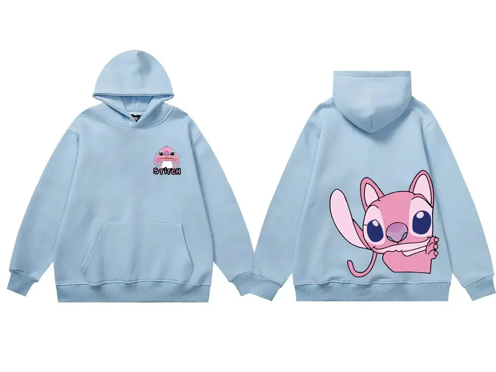 Color: Khaki, Size: 5T - Disney Hoodie Fashion Stitch Angel Monster Letter Cartoon Sweatshirt Pullover Cute Harajuku Unisex Women's Pocket Top