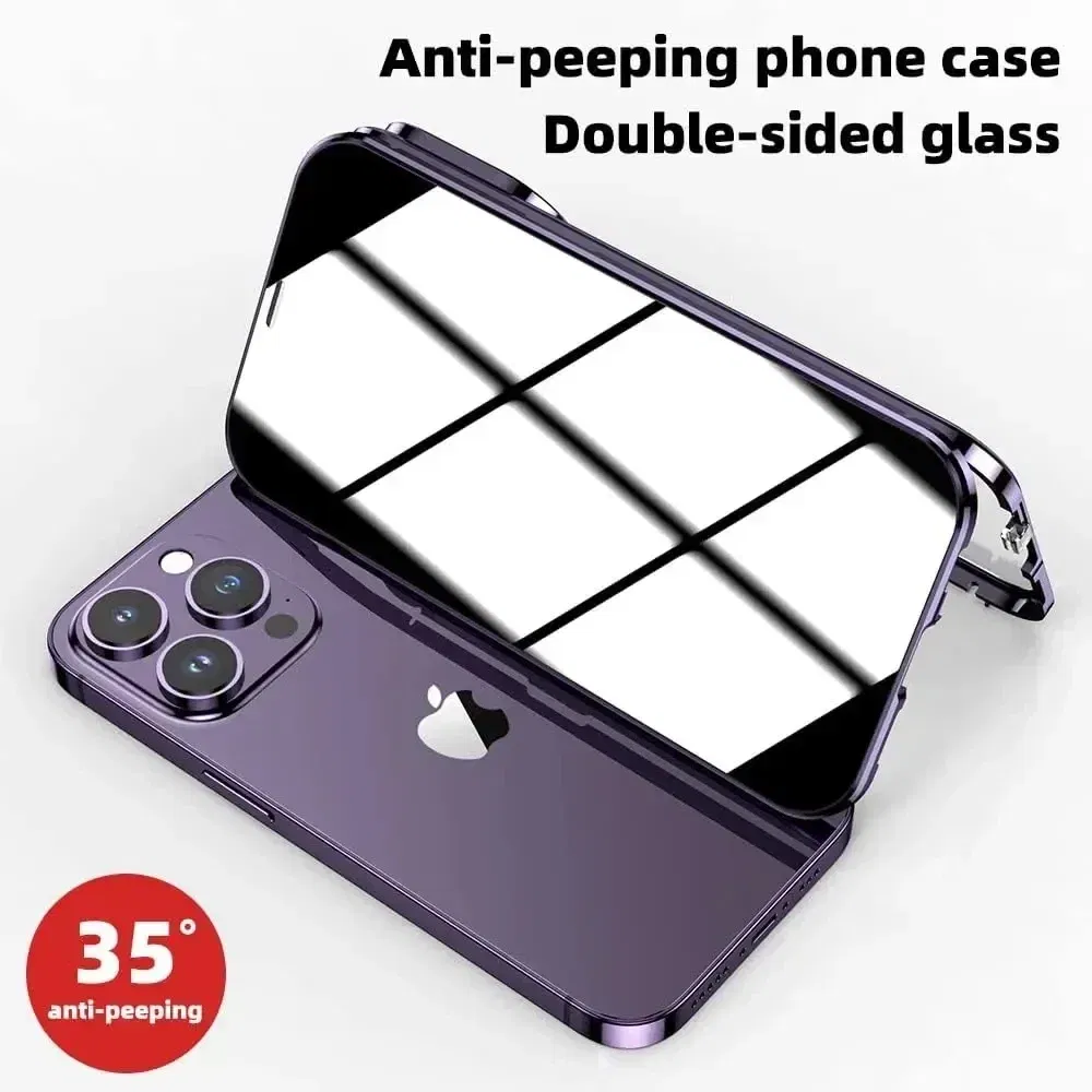 Color: green, Material: Microfiber - Double-Sided Privacy Magnetic Case For iPhone 16 12 13 14 15 11 Pro Max 14 Plus 16 Plus Anti Peeping Full Cover Metal Frame Case