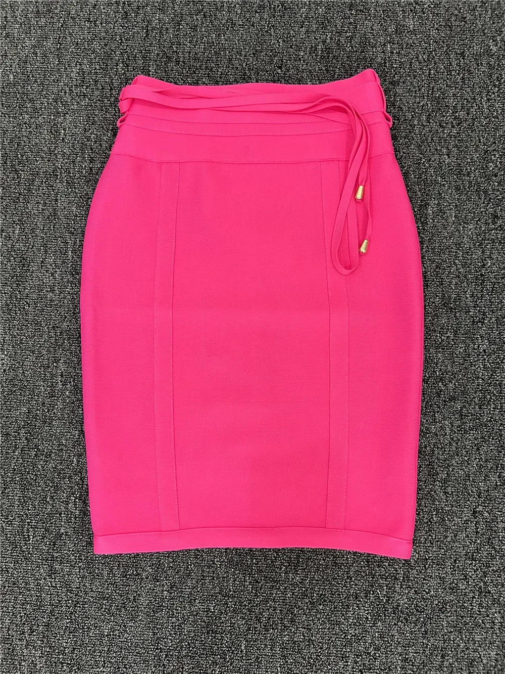 Color: Rose Red, Size: XL - 4 Colors Women Hot Pink Black White Bodycon Bandage Skirt Designer High Street Party Club Pencil Skirt 55cm