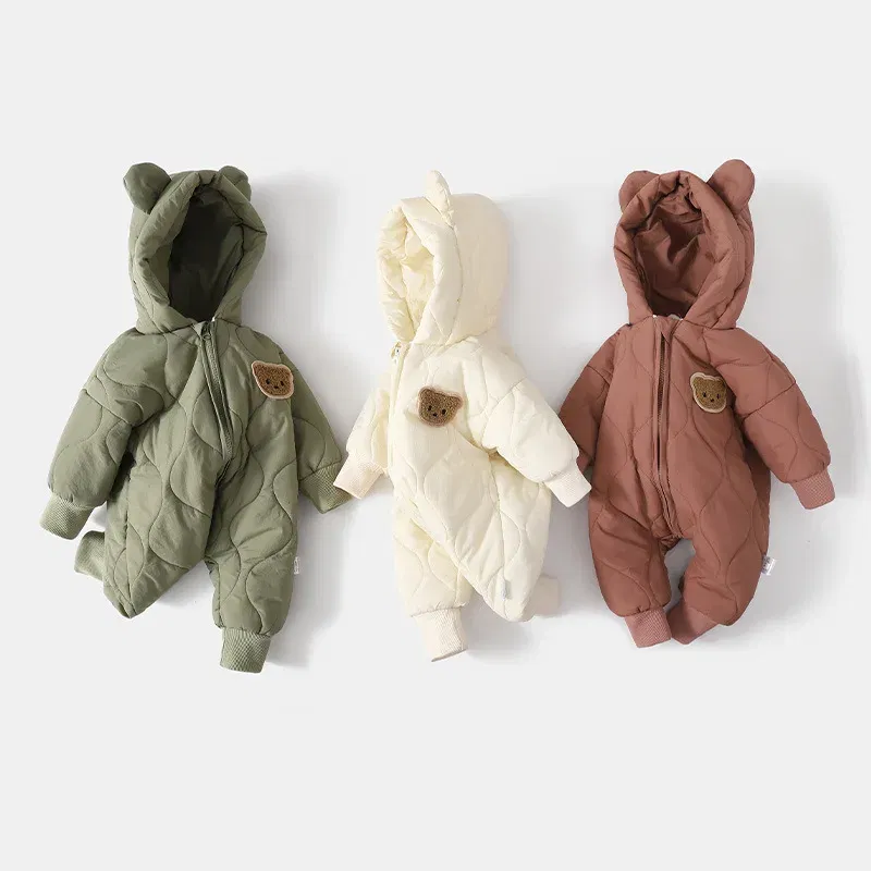 Color: Tomato, Ships From: CHINA, Kid Size: 9M - ?»? Winter Baby Outwear Clothing Fur Lining Warm Toddler Girl's Boy's Rompers Cartoon Bear Infant Jumpsuit