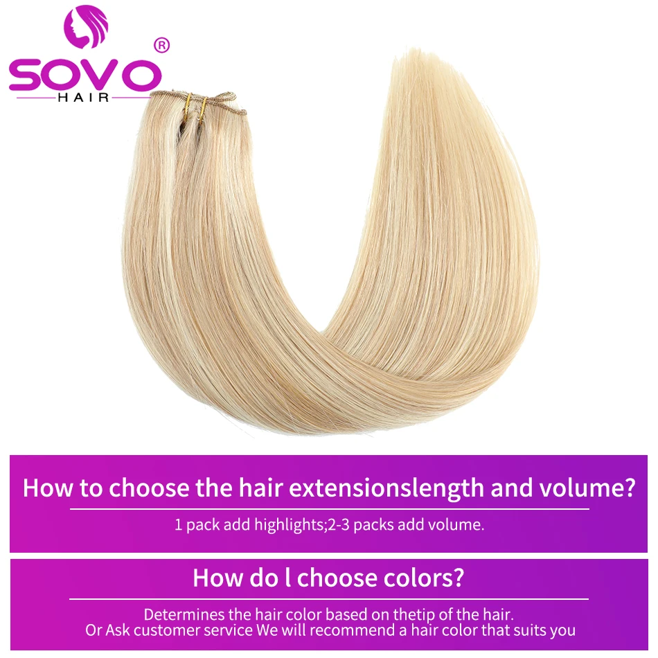 Color: P16/24, Length: 12 inches - SOVO Clip In Hair Extensions Human Hair 3 Pieces Bone Straight Clip Ins Hair Extension 60-90G Real Natural European Hair 12-26"