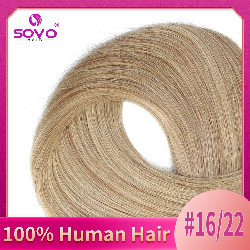 Color: P16/24, Length: 12 inches - SOVO Clip In Hair Extensions Human Hair 3 Pieces Bone Straight Clip Ins Hair Extension 60-90G Real Natural European Hair 12-26"