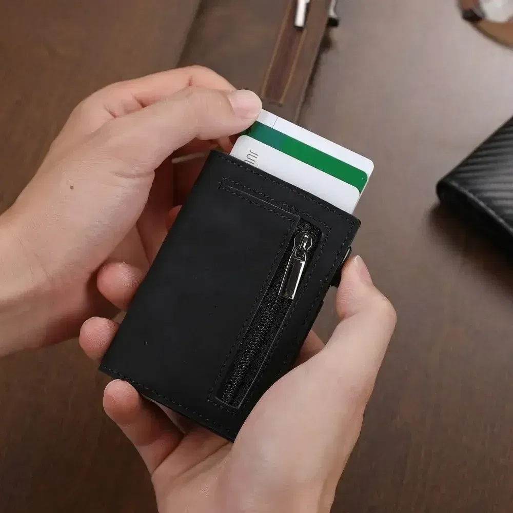 Color: Blue - RFID Blocker Minimalistic Men Wallet Business Credit Card Holder Carbon Fiber Leather Wallets Small Male Purse Cardholder Case