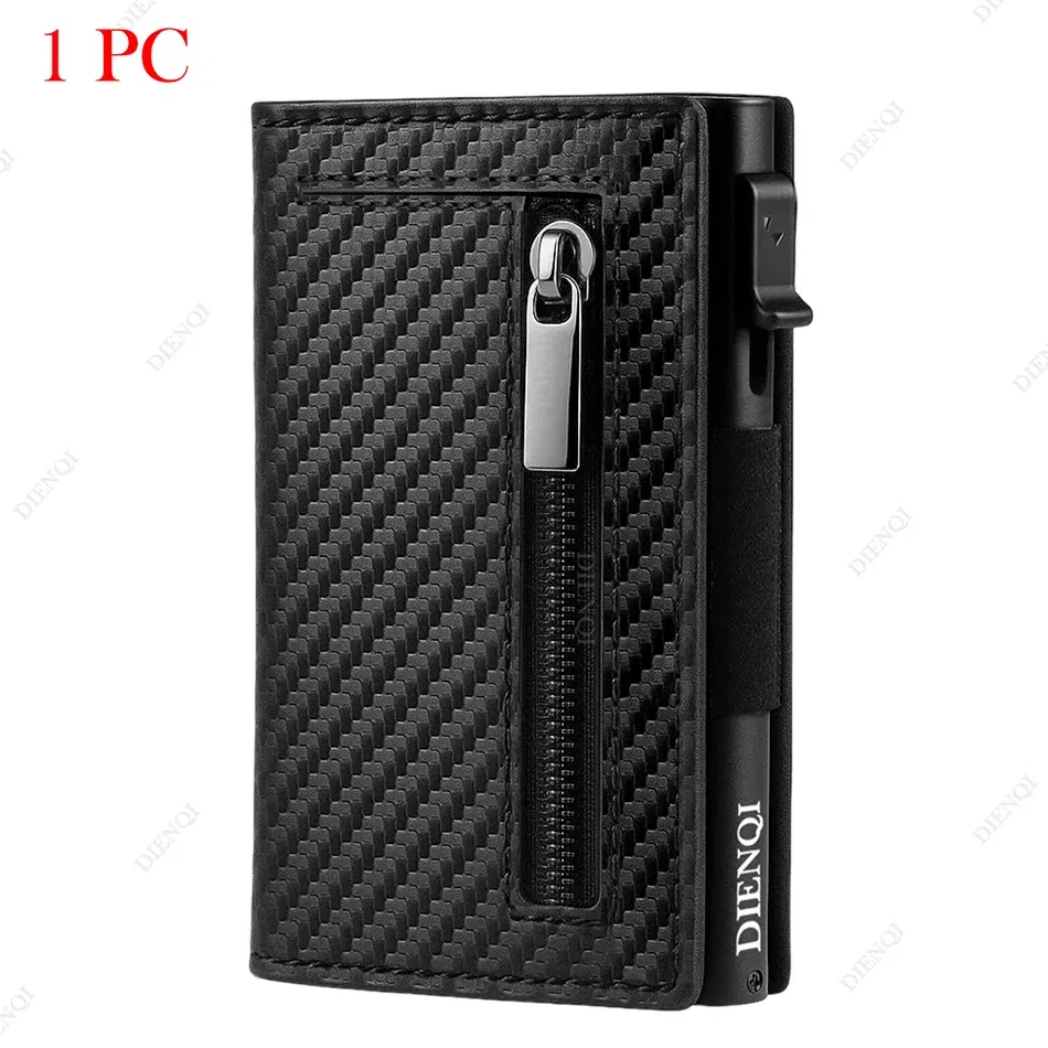 Color: Blue - RFID Blocker Minimalistic Men Wallet Business Credit Card Holder Carbon Fiber Leather Wallets Small Male Purse Cardholder Case