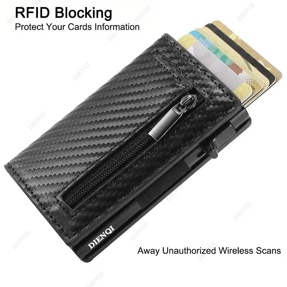 Color: Blue - RFID Blocker Minimalistic Men Wallet Business Credit Card Holder Carbon Fiber Leather Wallets Small Male Purse Cardholder Case