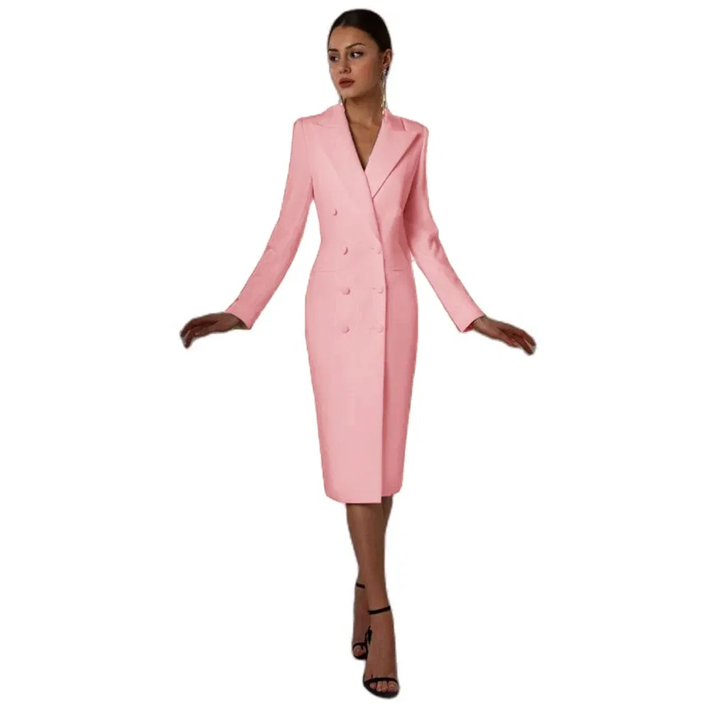Color: Pink, Size: L - Women's Suit Long Blazer Double Breasted Jacket White Tuxedo Party Point Lapel Clothes спор?‚ивн?‹й кос?‚юм ?¶?µнск