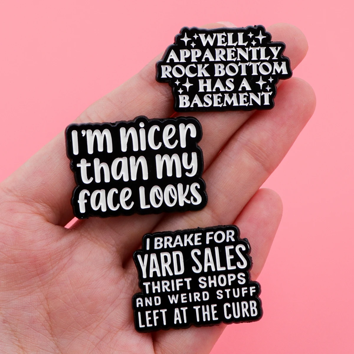Metal color: Light Yellow Color - Funny Quotes Enamel Pin Black Brooch Pines Lapel Pins Letters Badge on Backpack Clothing Accessories Fashion Jewelry Gifts