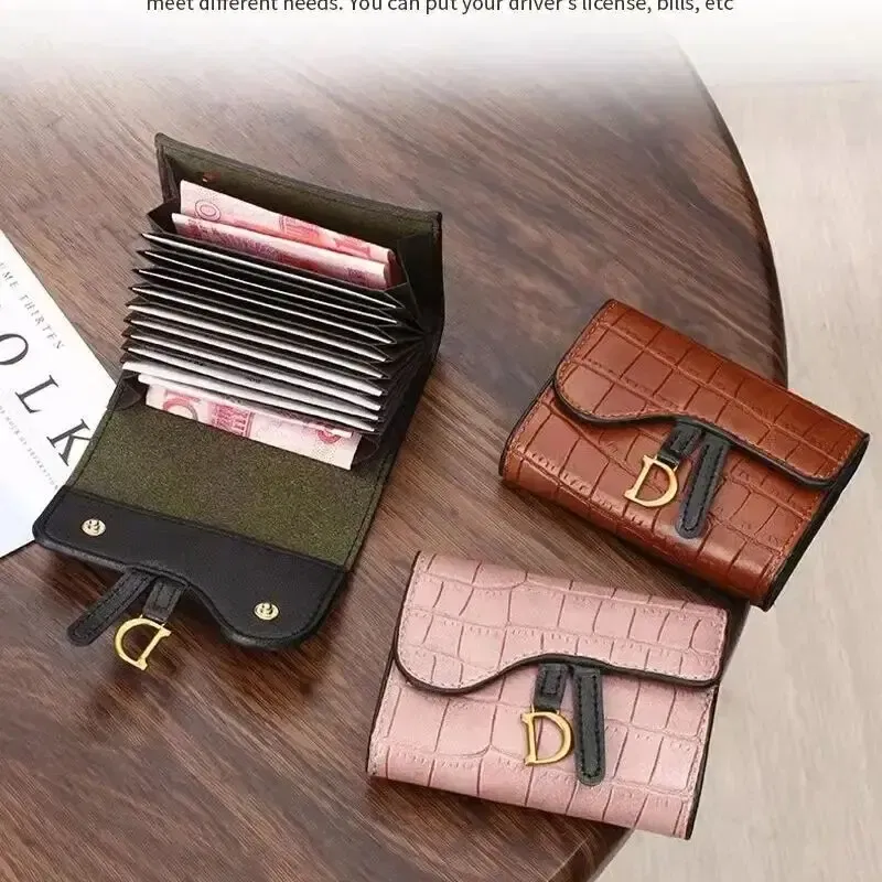 Color: Pink - Women Luxury Card Holder Short Walet MiniPU Letter Wallet Multi Card Card Holder SmalMulti Functiona Clutch Bag
