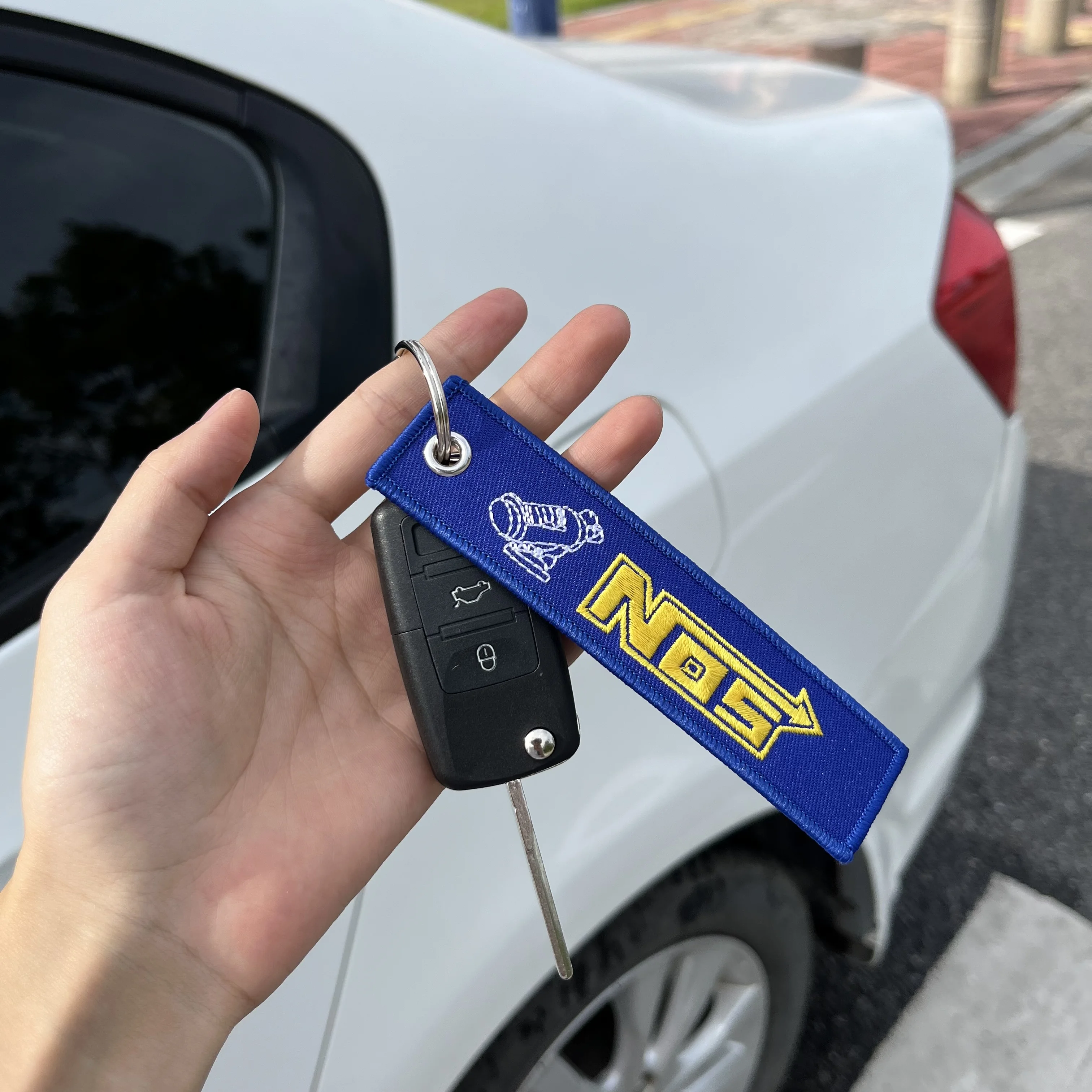 Color Name: Orange - JDM HKS Keychain Embroidered Woven Personality Fashion Cloth ADVAN Key Chain Car Motorcycle Key Rings Key Holder Pendant Nos