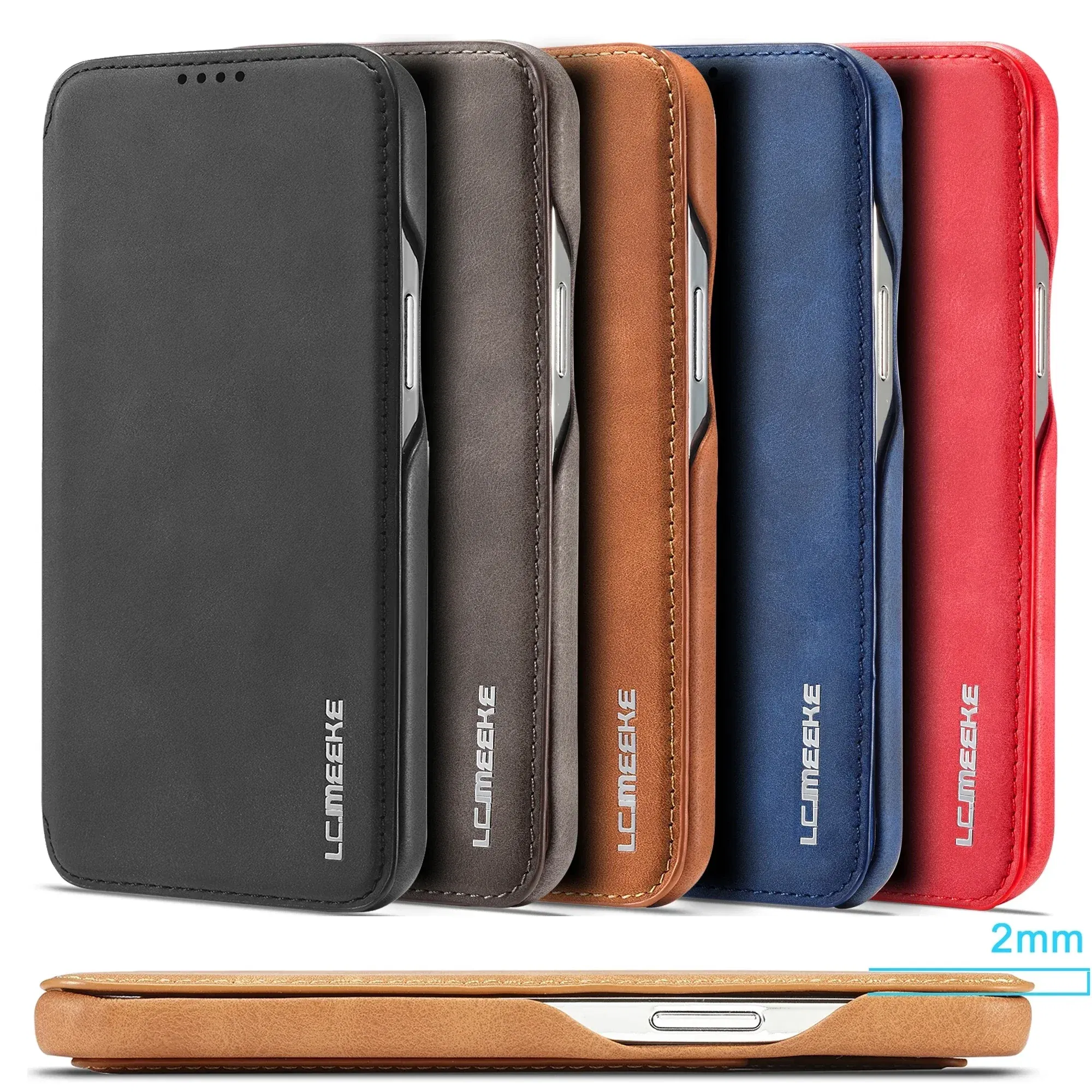 Color: Red, Compatibility by Model: iPhone 15 Pro - Leather Flip Wallet Phone Cover for IPhone 17E 14 15 16 Pro Max 13 12 Mini 11 XS X XR 8 7 Plus SE 2022 Slim Card Slots Book Bag
