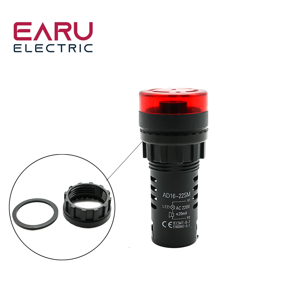 Color: Pink - AD16-22SM 22mm Panel Diameter AC 12V 24V 110V 220V Flash Signal Light Red LED Active Buzzer Beep Alarm Indicator Green Yellow