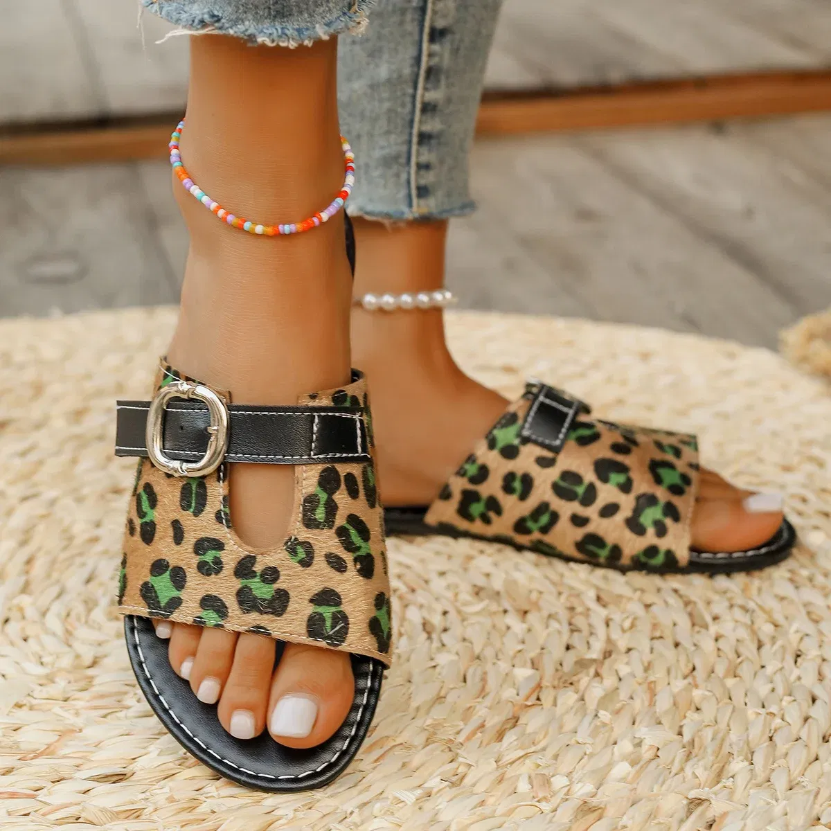 Color: multi, Shoe Size: 36 - Sandals Women Slippers 2024 Summer British Style Flat Slippers Slides Women Roman Buckle Casual Beach Slippers Trafza Womens