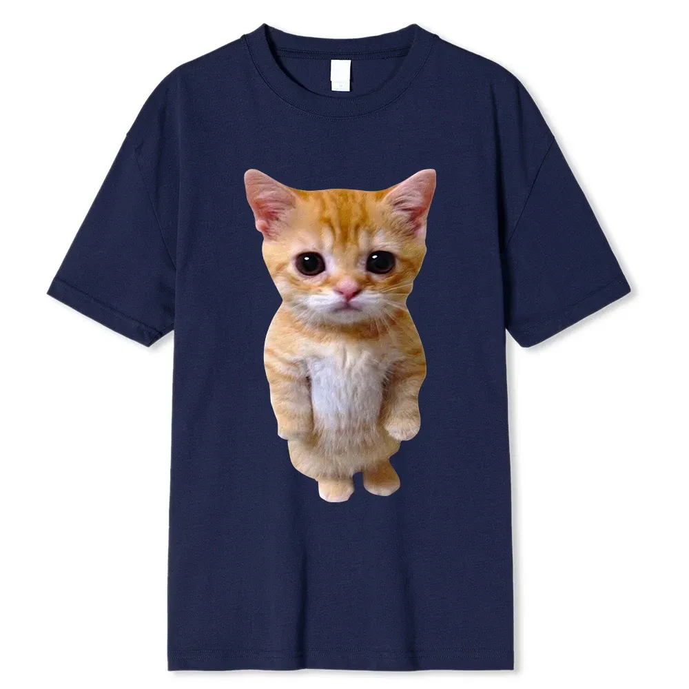 Color: Dark Grey, Size: L - El Gato Meme Sad Crying Cat Munchkin Kitty Meme Trendy Graphic T-shirt Unisex Fashion Short Sleeve T-shirts Oversized Streetwear