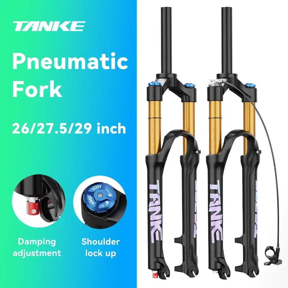 Color: WHITE - TANKE Bike Fork Rebound Adjustable MTB Air Front Suspension 26/27.5/29 Inch 120mm Travel Quick Release Fork Bicycle Accessories