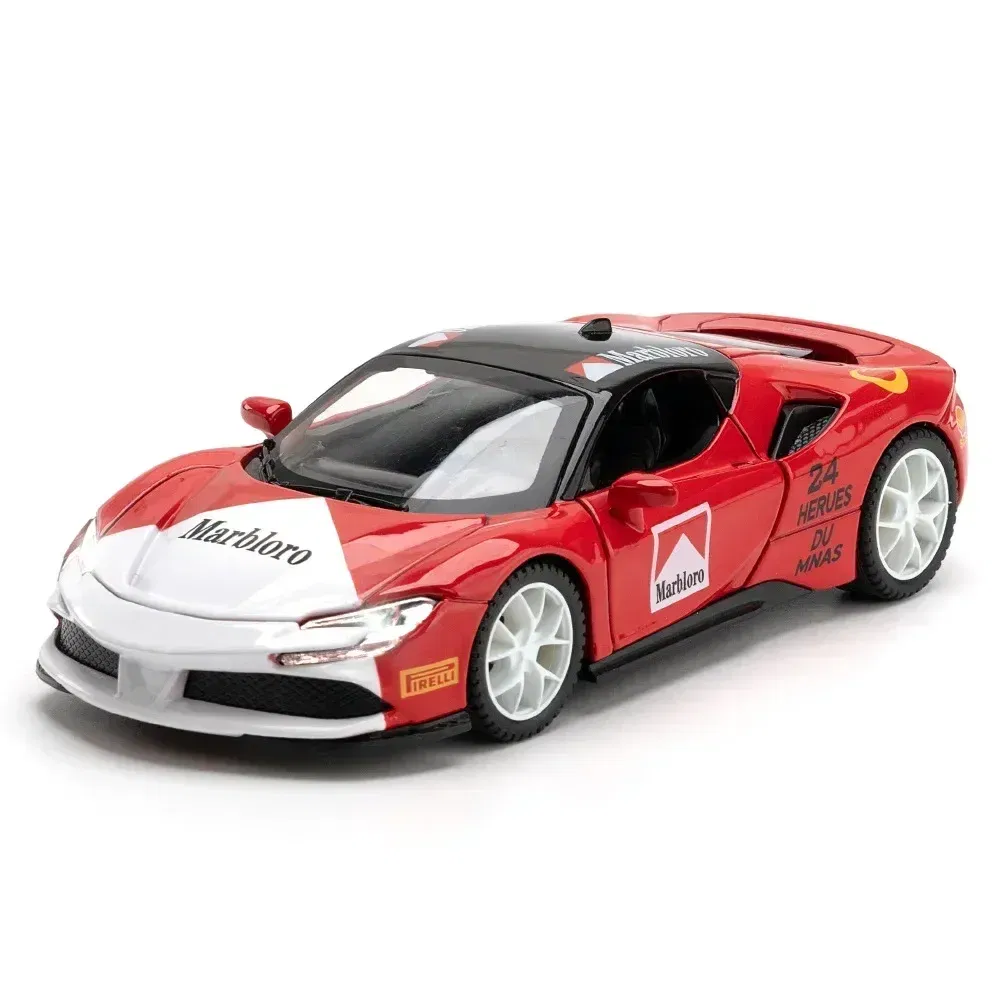 Color: WHITE - 1:32 Ferrari Laferrari SF90 P80C 488 Alloy Car Model Diecasts Metal Toy Vehicles Car Model Simulation Sound Light Collect gifts