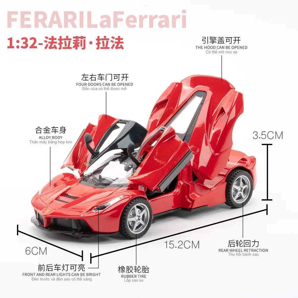 Color: WHITE - 1:32 Ferrari Laferrari SF90 P80C 488 Alloy Car Model Diecasts Metal Toy Vehicles Car Model Simulation Sound Light Collect gifts