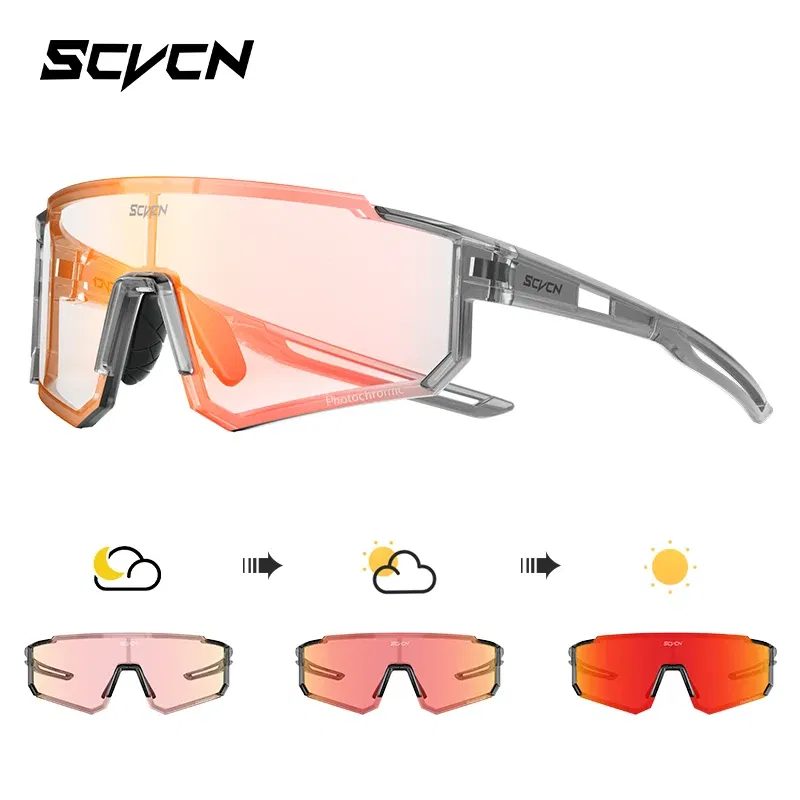 Color Name: WHITE - SCVCN Color Photochromic Cycling Glasses Outdoo Fashion Sports Sunglasses Men MTB Cycling Sunglasses Women Road Bike Glasses