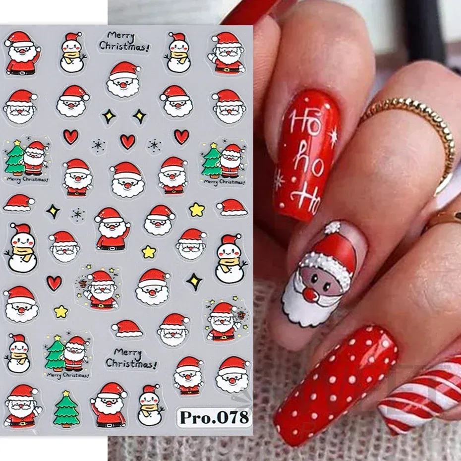 Color: Antique Brass - 5D Embossed Elk Nail Art Sticker Cute Christmas Winter Santa Claus Snowflake Gingerbread Man Engraved Slider Manicure Decoration