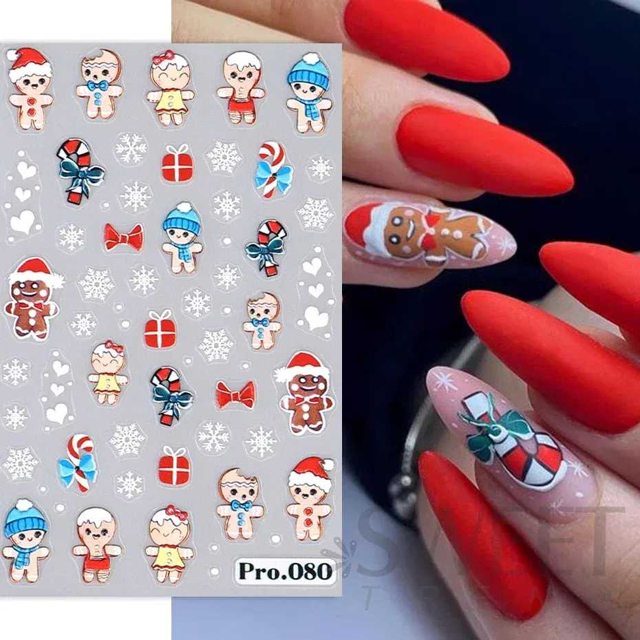 Color: Antique Brass - 5D Embossed Elk Nail Art Sticker Cute Christmas Winter Santa Claus Snowflake Gingerbread Man Engraved Slider Manicure Decoration