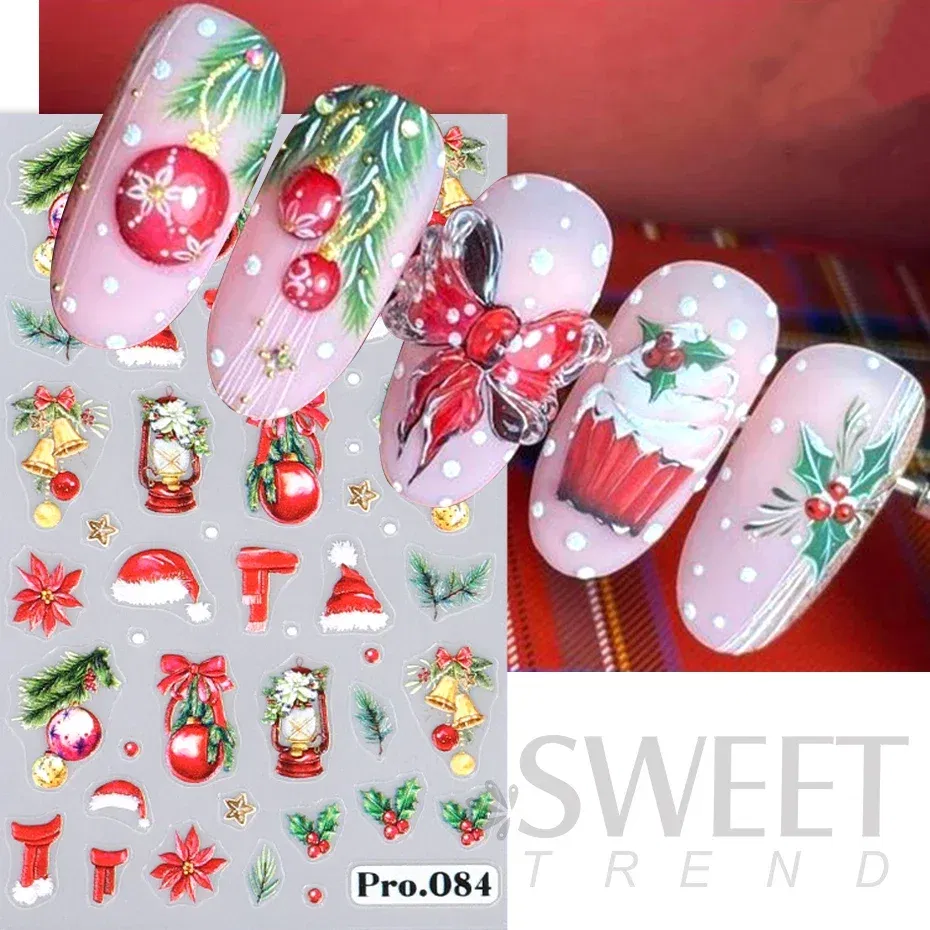 Color: Antique Brass - 5D Embossed Elk Nail Art Sticker Cute Christmas Winter Santa Claus Snowflake Gingerbread Man Engraved Slider Manicure Decoration