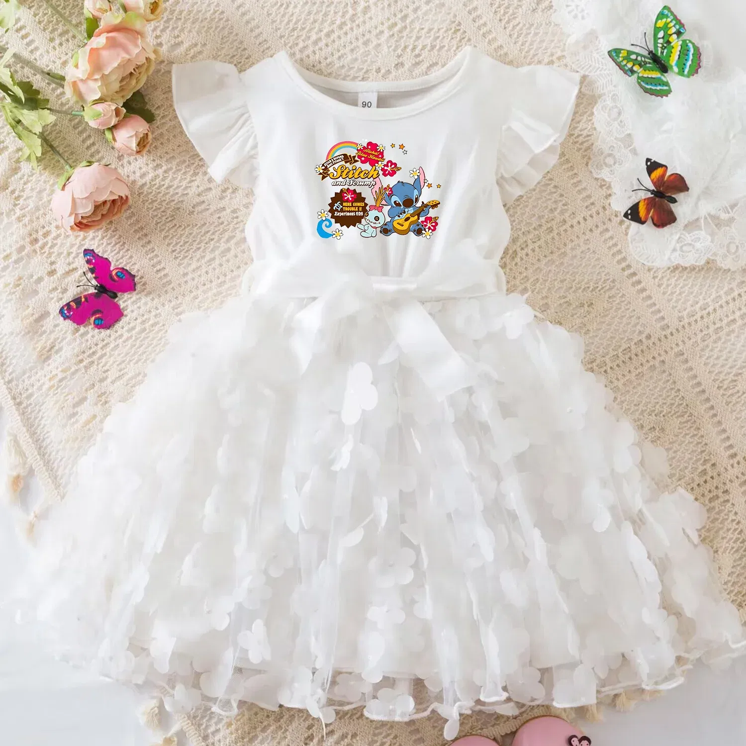 Color: Turquoise, Size: XL - 3D Butterfly Cute Lilo Stitch Summer Dress for Kid's Casual Clothes Baby Girls Beautiful Princess Dress Party Dresses 2-6 Yrs