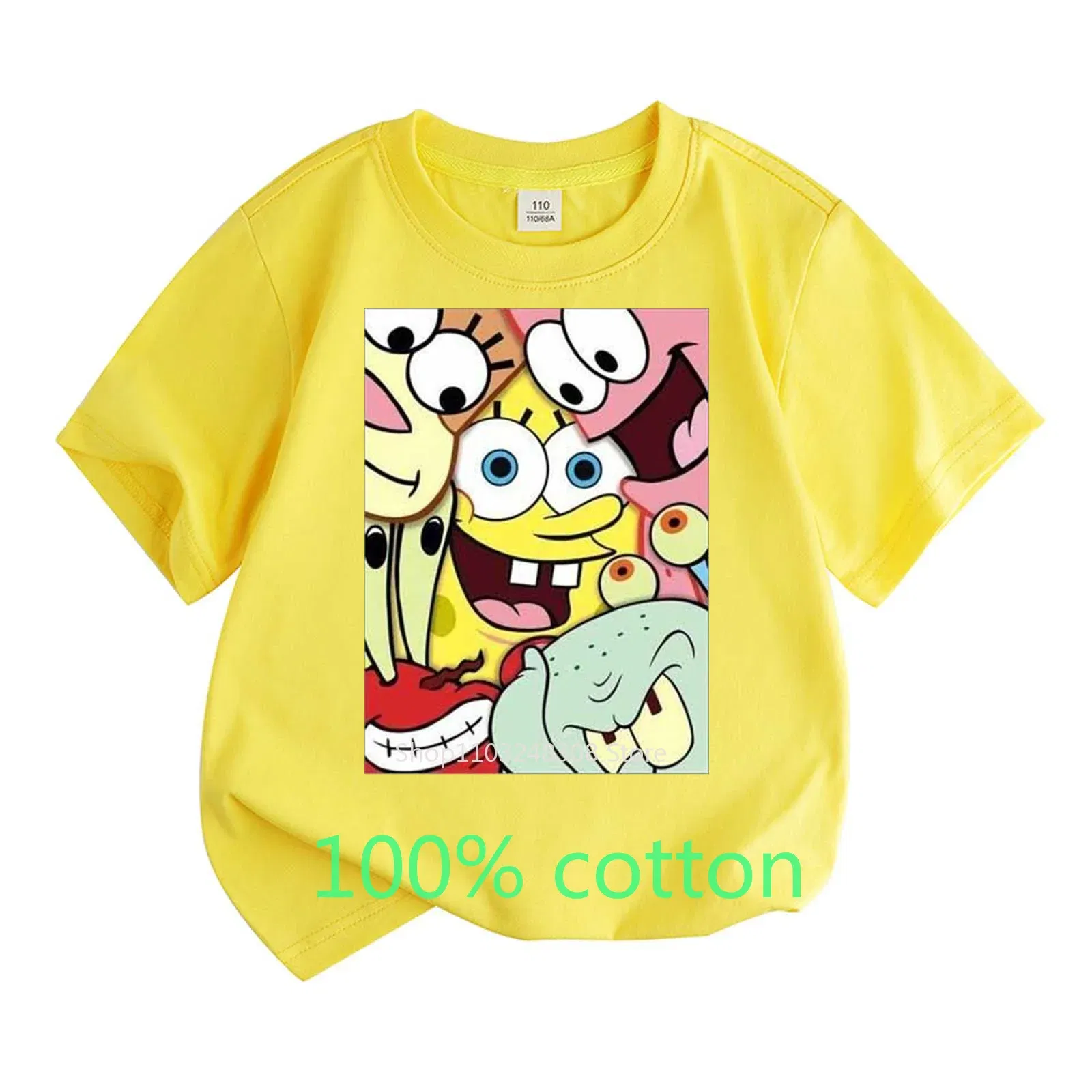 Color: Dark Grey, Kid Size: 3T - Mr. Krabs Squidward  Sandy Spongebob T-shirt 100%Cotton  Children Round Neck Short-sleeved Boys Girls  Fashion Kids Clothes