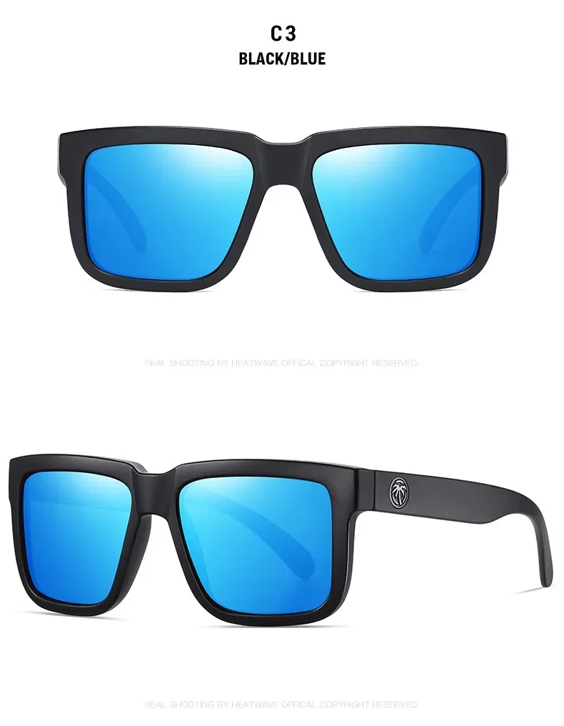 Lenses Color: Red - NEW High quality luxury Heat Wave brand Polarized sunglasses square Conjoined lens Women men sun glasses UV400HW02