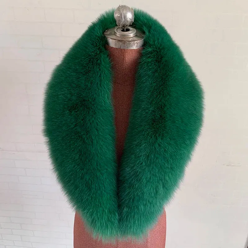 Color: Mint, Size: M - 100% Natural Real Fox Fur Collar For Women Men Coat Jacket Fur Scarf Winter Extra Large Size Neck Warmer Fur Scarf Shawls Wraps