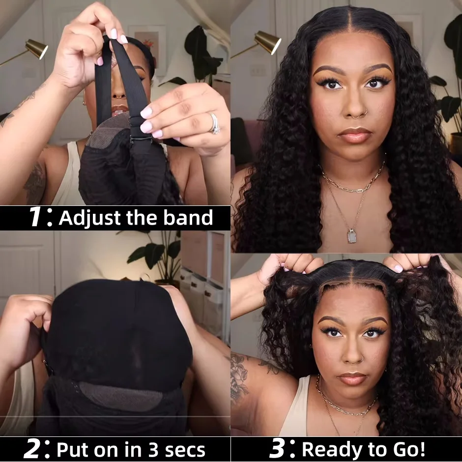 Hair Color: #4, Density: 190%, Ships From: CHINA, Stretched Length: 26inches - Glueless Wig Human Hair Ready To Wear Curly Wigs Human Hair Lace Frontal Wig Glueless Wig 100% Human Hair 5x5 Closure Wig