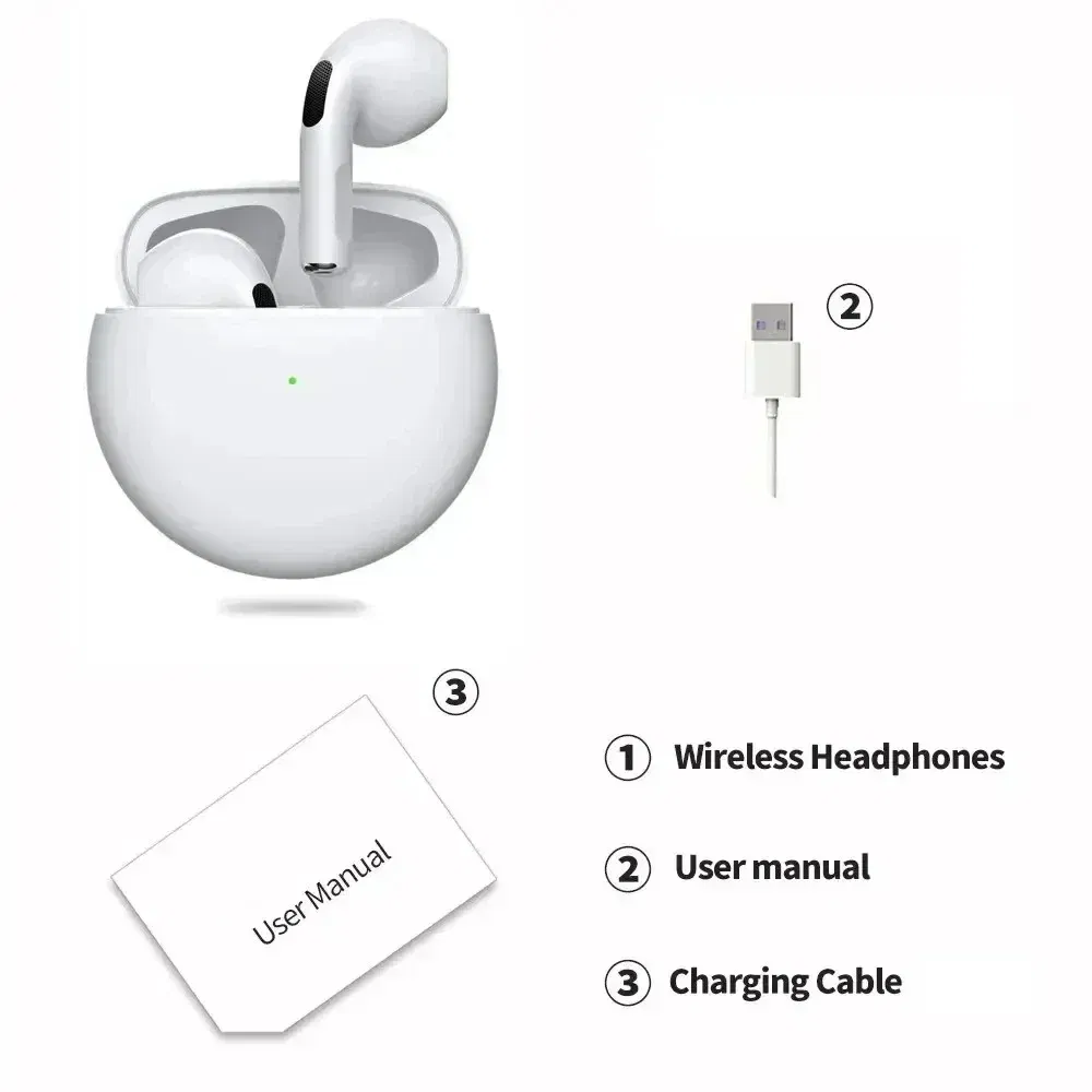 Color: Yellow - Air Pro 6 TWS Wireless Headphones with Mic Fone Bluetooth Earphones Sport Earbuds Pro6 J6 Headset for Apple iPhone Xiaomi Huawei