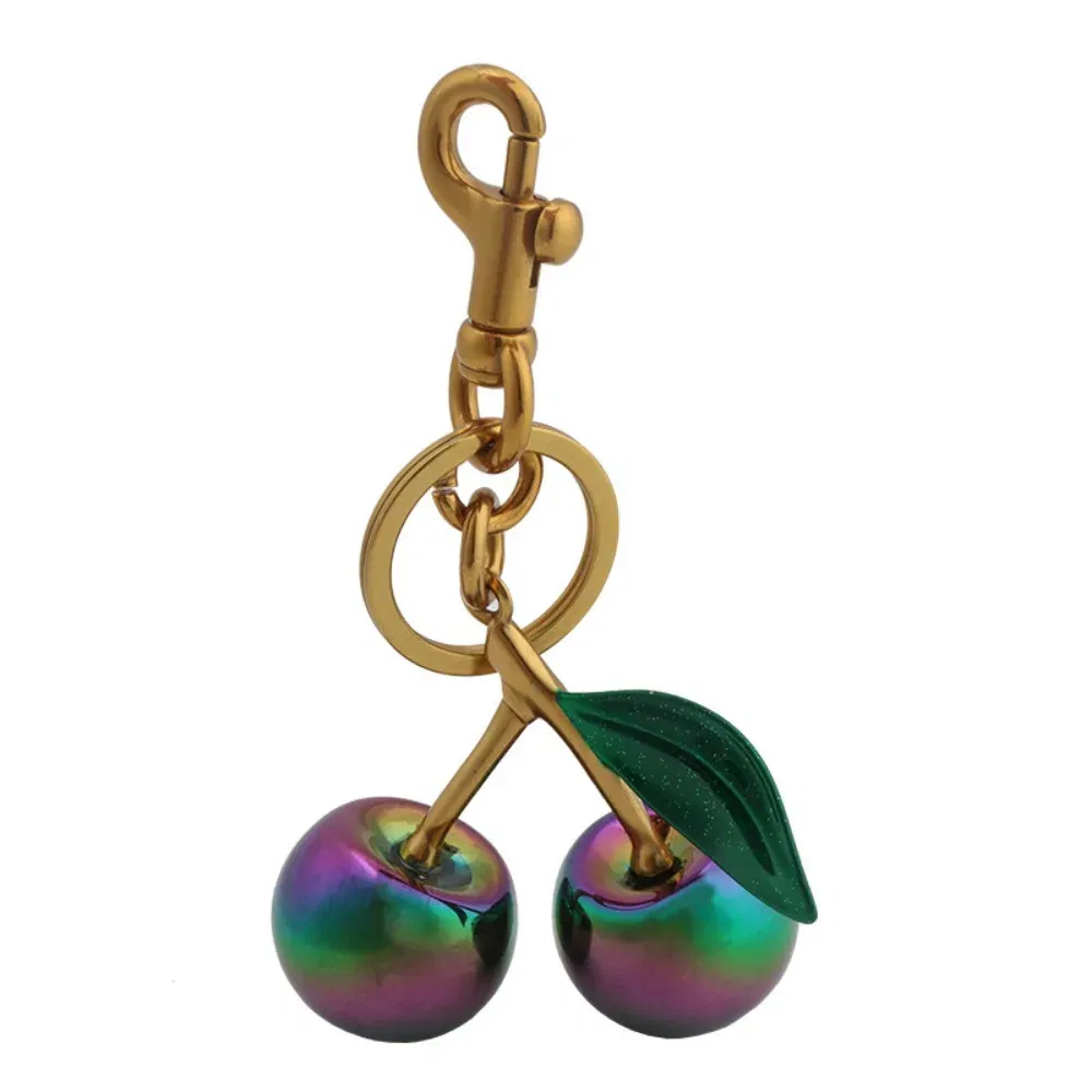 Color: Light Gold - Fashion Gradient Color Cherry Pendant Summer Fruits Cherries Pendant Keyring For Coach Handbag Shoulder Bags Accessories Gift