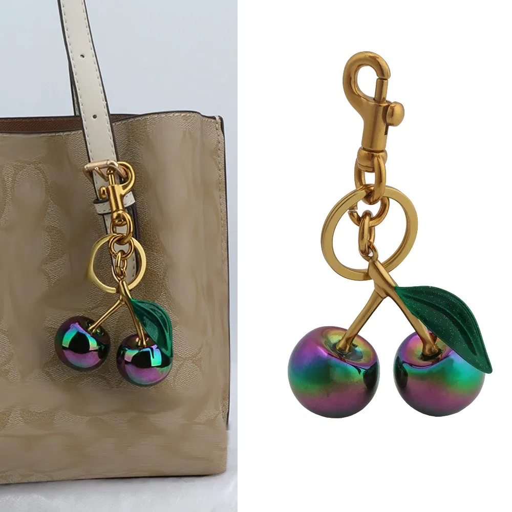 Color: Light Gold - Fashion Gradient Color Cherry Pendant Summer Fruits Cherries Pendant Keyring For Coach Handbag Shoulder Bags Accessories Gift