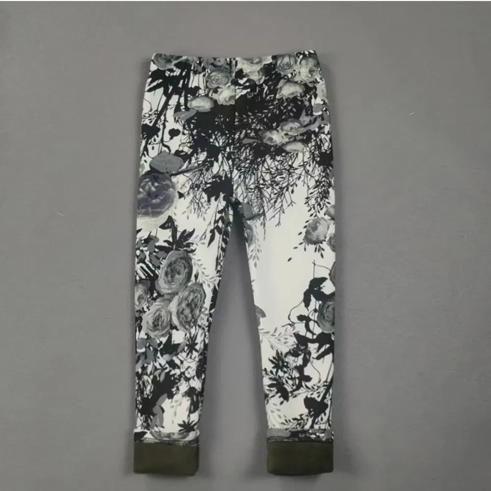 Color: Rose Red, Kid Size: 6 - 2-11Y Girls' Pants Autumn and Winter Slim Fit Warm Bottom Pants Thickened Velvet Printed Children's Pants Baby Casual Pants