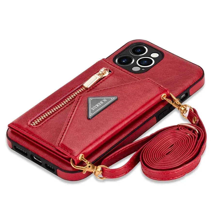 Color: Pink, Material: Other - Wallet Side Card Zipper Flip Crossbody Leather Case For iPhone 15 14 Pro Max 13 Mini 12 11 SE 2022 2020 X XS XR 8 7 6 6s Plus