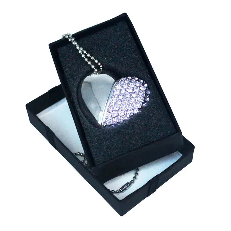Color: green, Capacity: 4GB - Metal Diamond USB Flash Drive 128GB Crystal Heart With Gift Box Pen Drive 64GB Creative Gifts Memory Stick Pendrive 32GB 16GB 8G