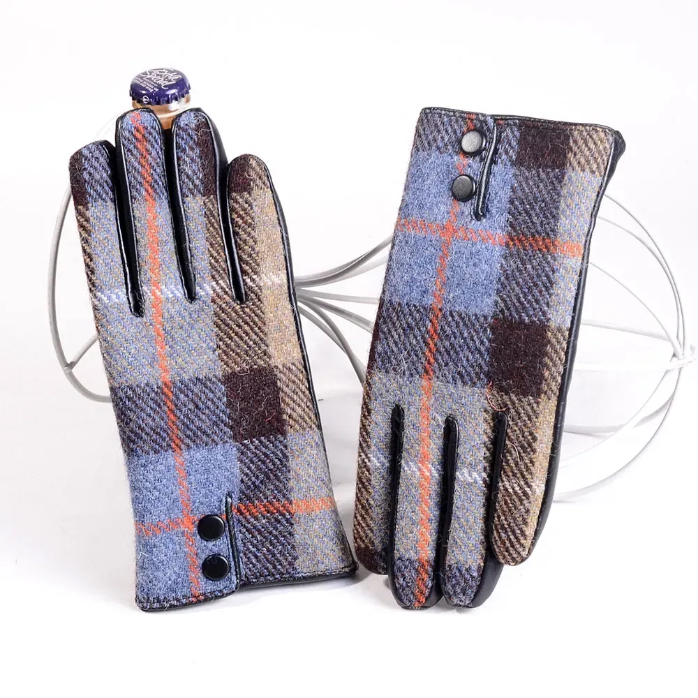 Color: GRAY, Gloves Size: M - New Men's Male Wool Tweed & Leather Winter Warm Thicker Lining fashion Touch Screen Driving Short Gloves
