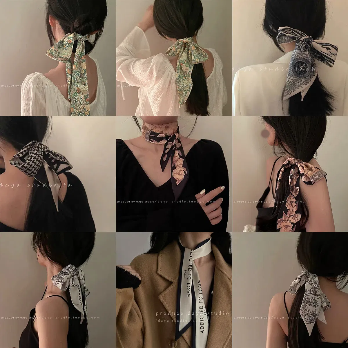 Color: Silver, Size: XXS - Fashion Skinny Scarf Women Luxury letter Printing Tie Bag Handle Ribbon Hair Band Women's Headscarf New Lady Design Silk Scarves