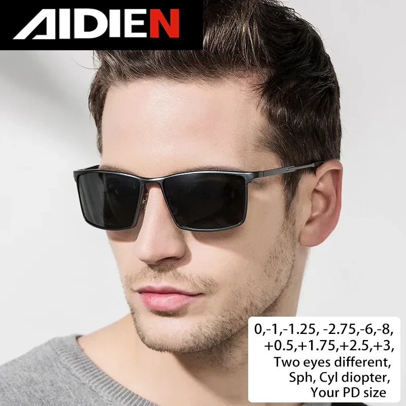 Lenses Color: Red, Frame Color: Ginger - Men's sunglasses myopia with diopter polarized prescription glasses UC400 retro anti-glare driving goggles square black shades